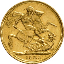 1880 Gold Sovereign Coin Queen Victoria Young Head Melbourne