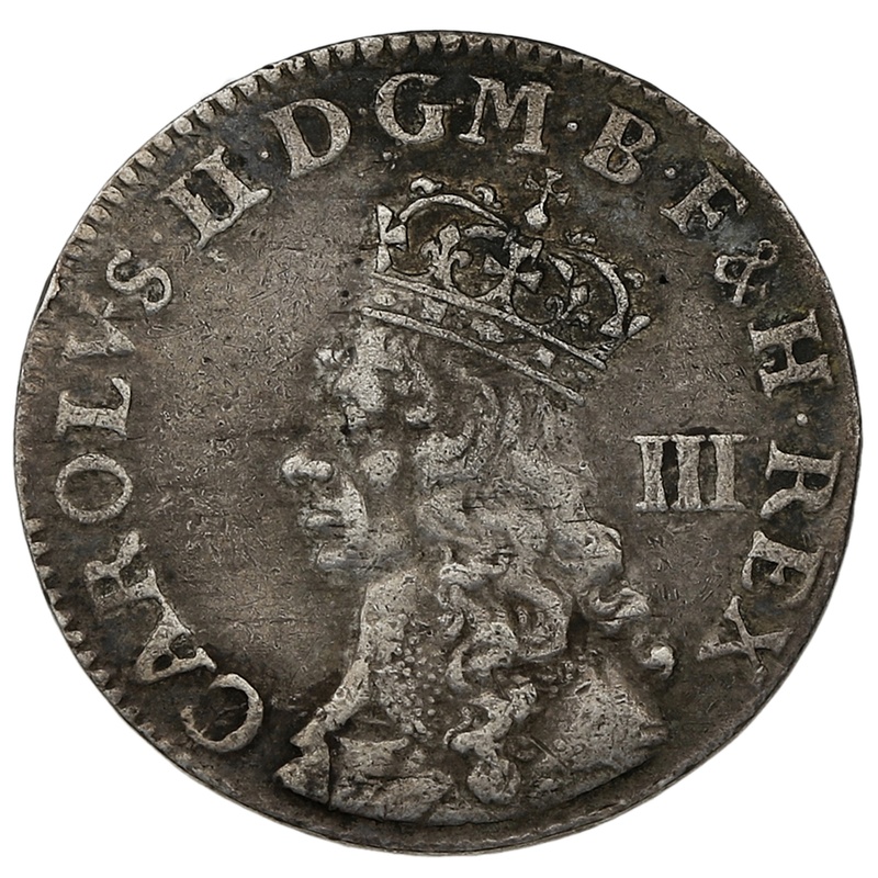 1660-1670 Silver Threepence Charles II Undated Issue