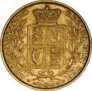 1861 Gold Sovereign Coin Queen Victoria Young Head Shield Back