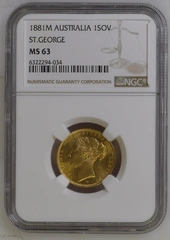 1881 Gold Sovereign Coin Queen Victoria Young Head George Dragon Melbourne NGC MS63