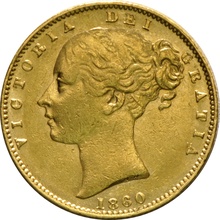 1860 Gold Sovereign - Victoria Young Head Shield Back - London