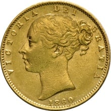 1860 Gold Sovereign Coin Queen Victoria Young Head Shield Back