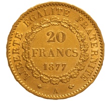 1877 French 20 Francs Gold Coin Guardian Angel A