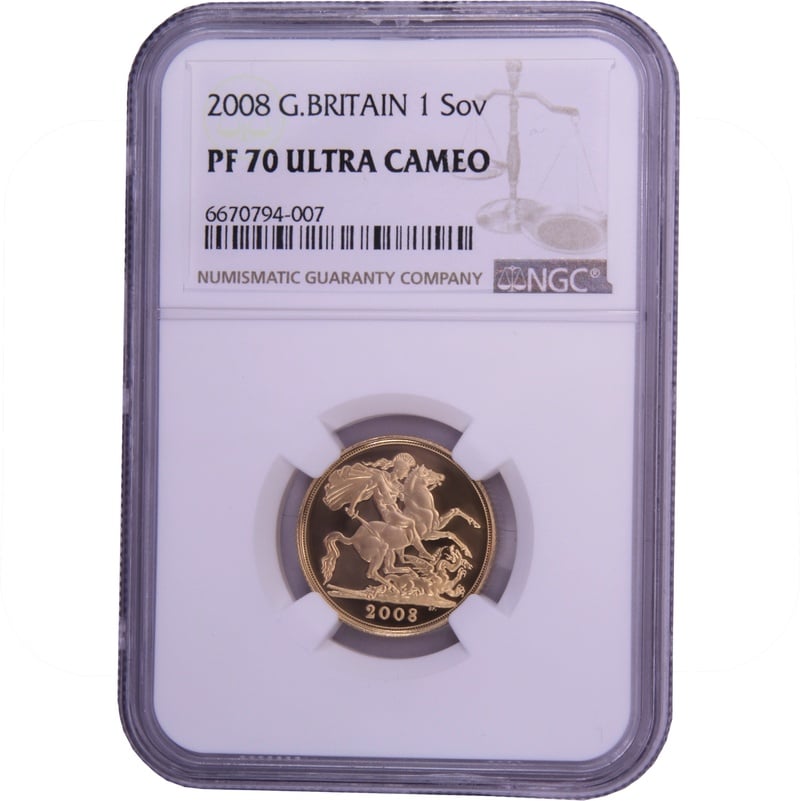 2008 Proof Gold Sovereign Coin Elizabeth II NGC PF70