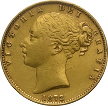 1872 Gold Sovereign Coin Queen Victoria Young Head Shield Back Melbourne