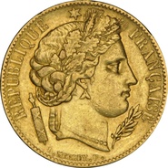 1849 French 20 Francs Gold Coin Ceres A NGC AU53