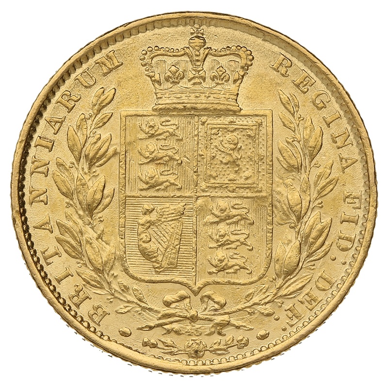 1864 Gold Sovereign Coin Queen Victoria Young Head Shield Back