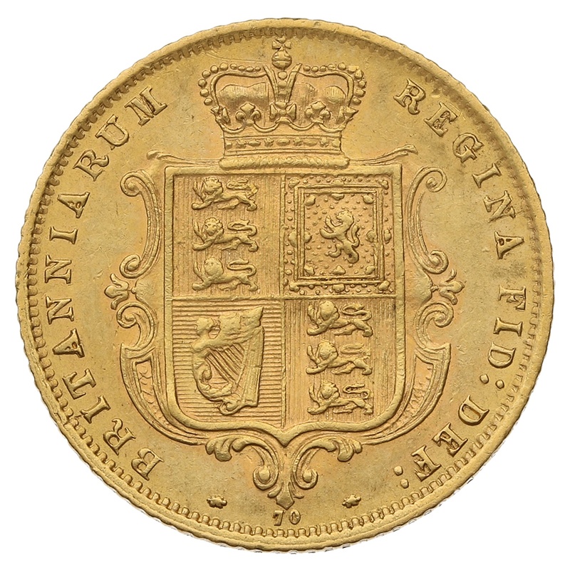 1873 Gold Half Sovereign Queen Victoria Young Head Shield Back