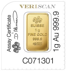 25g Gold Bar PAMP Lady Fortuna Multigram Minted