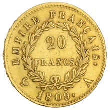 1809 French 20 Francs Gold Coin Napoleon I Laureate Head A