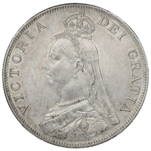 1889 Double Florin Silver Coin Queen Victoria Inverted 1 in VICTORIA