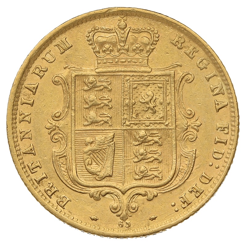 1876 Gold Half Sovereign Queen Victoria Young Head Shield Back