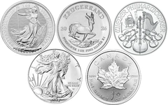 2026 1oz Silver Coin Set; Britannia, Krugerrand, Philharmonic, Eagle, Maple