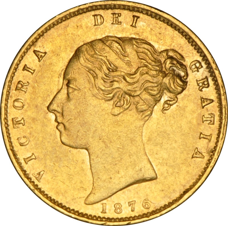 1876 Gold Half Sovereign Queen Victoria Young Head Shield Back NGC AU53