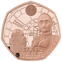 2023 50p R2-D2 & C-3PO Star Wars Proof Gold Coin Boxed