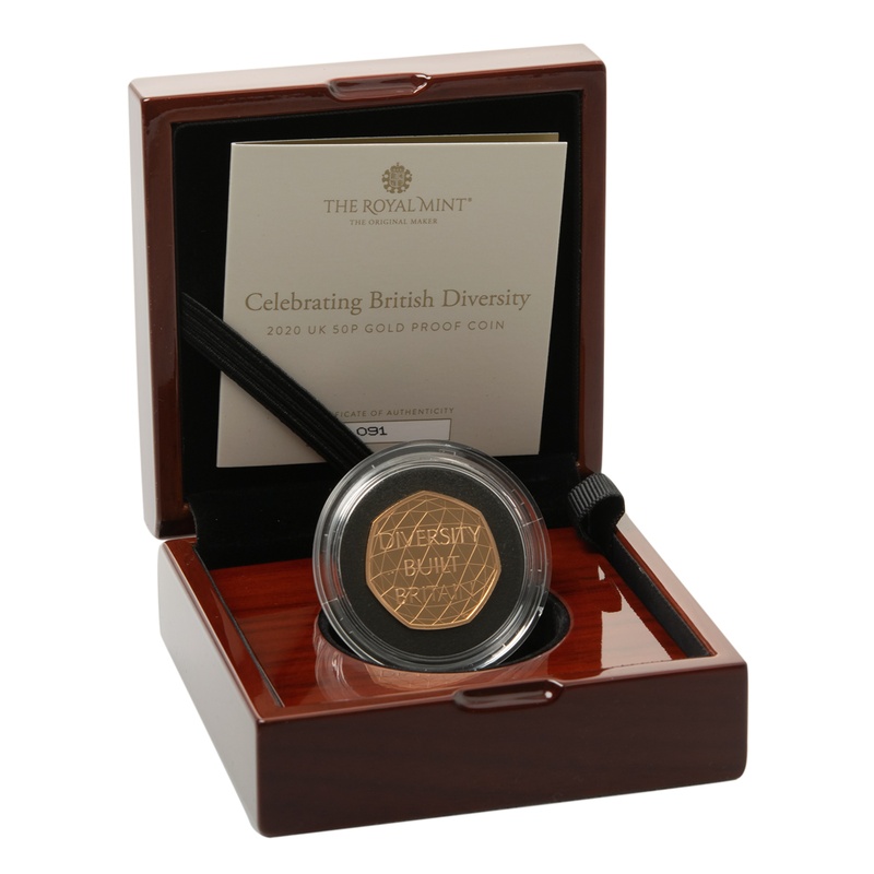 2020 Celebrating Diversity Fifty Pence 50p Proof Gold Coin Boxed