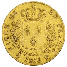 1815 20 French Francs - Louis XVIII Uniformed Bust - R