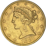 1887 $5 Half Eagle Liberty Head S NGC AU55