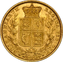 1853 Gold Sovereign Coin Queen Victoria Young Head Shield Back NGC MS62