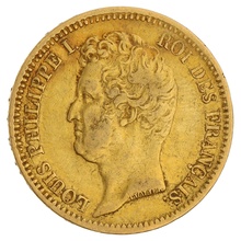 French 20 Francs Gold Coin Louis-Philippe Bare Head