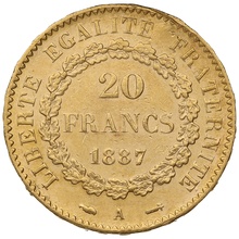 1887 French 20 Francs Gold Coin Guardian Angel A