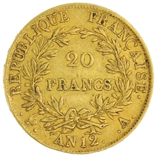French 20 Francs Gold Coin Napoleon I Transitional Bust A AN12