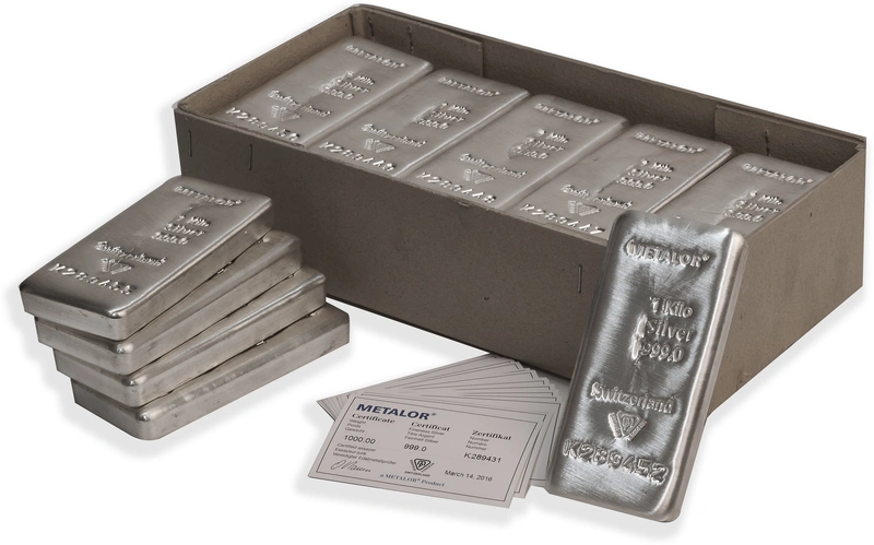 25 x 1kg Silver Bars Metalor