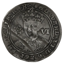 1551-1553 Silver Sixpence Coin Edward VI Tun