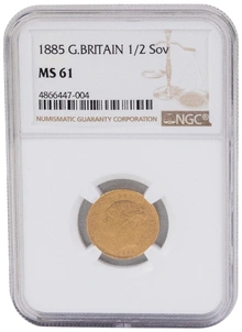 1885 Gold Half Sovereign Queen Victoria Young Head Shield Back NGC MS61