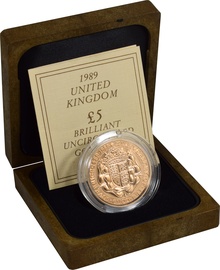1989 Gold £5 Coin Brilliant Uncirculated 500th Anniversary Boxed