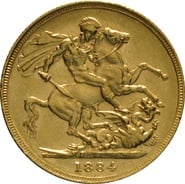 1884 Gold Sovereign Coin Queen Victoria Young Head Sydney