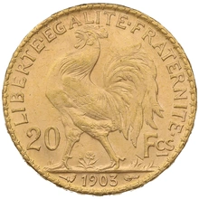 1903 French 20 Francs Gold Coin Marianne Rooster