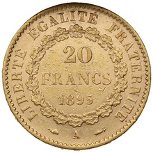 1895 French 20 Francs Gold Coin Guardian Angel A