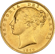 1852 Gold Sovereign - Victoria Young Head Shield Back - London