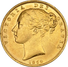 1852 Gold Sovereign Coin Queen Victoria Young Head Shield Back