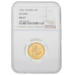 1892 Austrian 20 Francs 8 Florin Gold Coin
