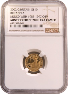 2002 Proof 1/10oz Gold Britannia Coin Maklouf Mule Mint Error NGC PF70