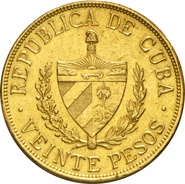 Cuban Veinte 20 Pesos Gold Coin