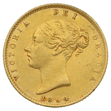 1864 Gold Half Sovereign Queen Victoria Young Head Shield Back