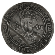 1551-1553 Silver Sixpence Coin Edward VI Tun