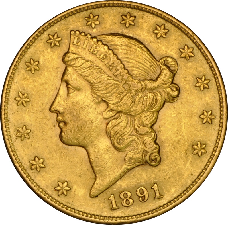 1891 $20 Gold Coin Double Eagle Liberty Head San Francisco