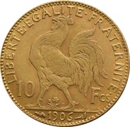 French 10 Francs Gold Coin Marianne Rooster