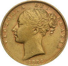 1882 Gold Sovereign Coin Queen Victoria Young Head Shield Back Melbourne