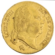 1818 20 French Francs - Louis XVIII Bare Head - A