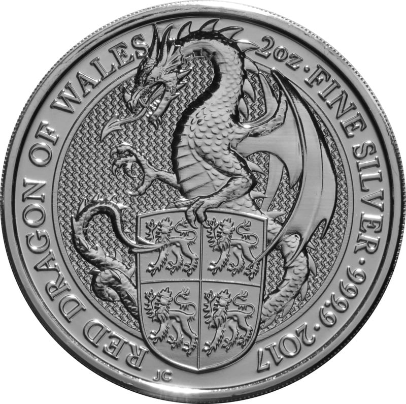 2oz Silver Coin, The Red Dragon - Queen's Beast
