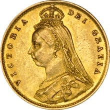 1887 Gold Half Sovereign Queen Victoria Jubilee Head Shield Back NGC AU58