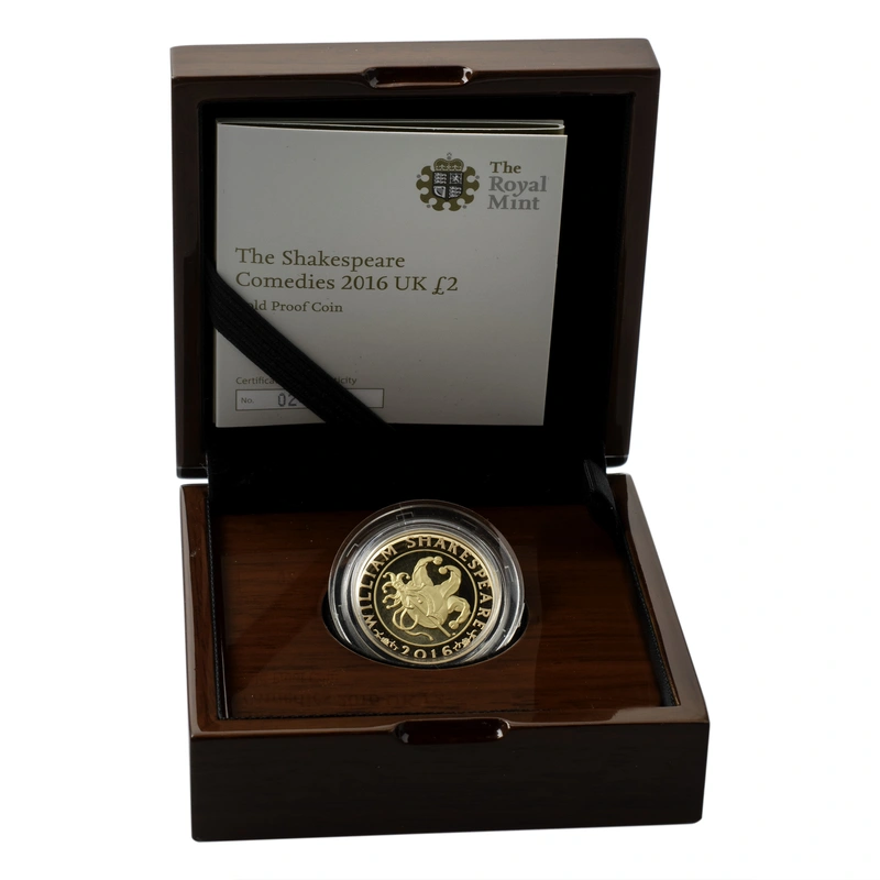 2016 Proof £2 Gold Coin The Shakespeare Comedies Boxed