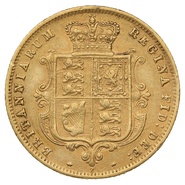 1875 Gold Half Sovereign Queen Victoria Young Head Shield Back