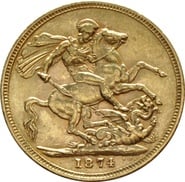 1874 Gold Sovereign Coin Queen Victoria Young Head Melbourne