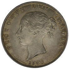 1840 Silver Half Crown Coin Queen Victoria